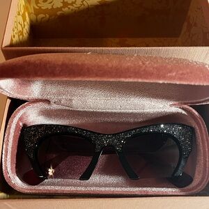 Miu Miu Black and Silver Glitter Sunglasses